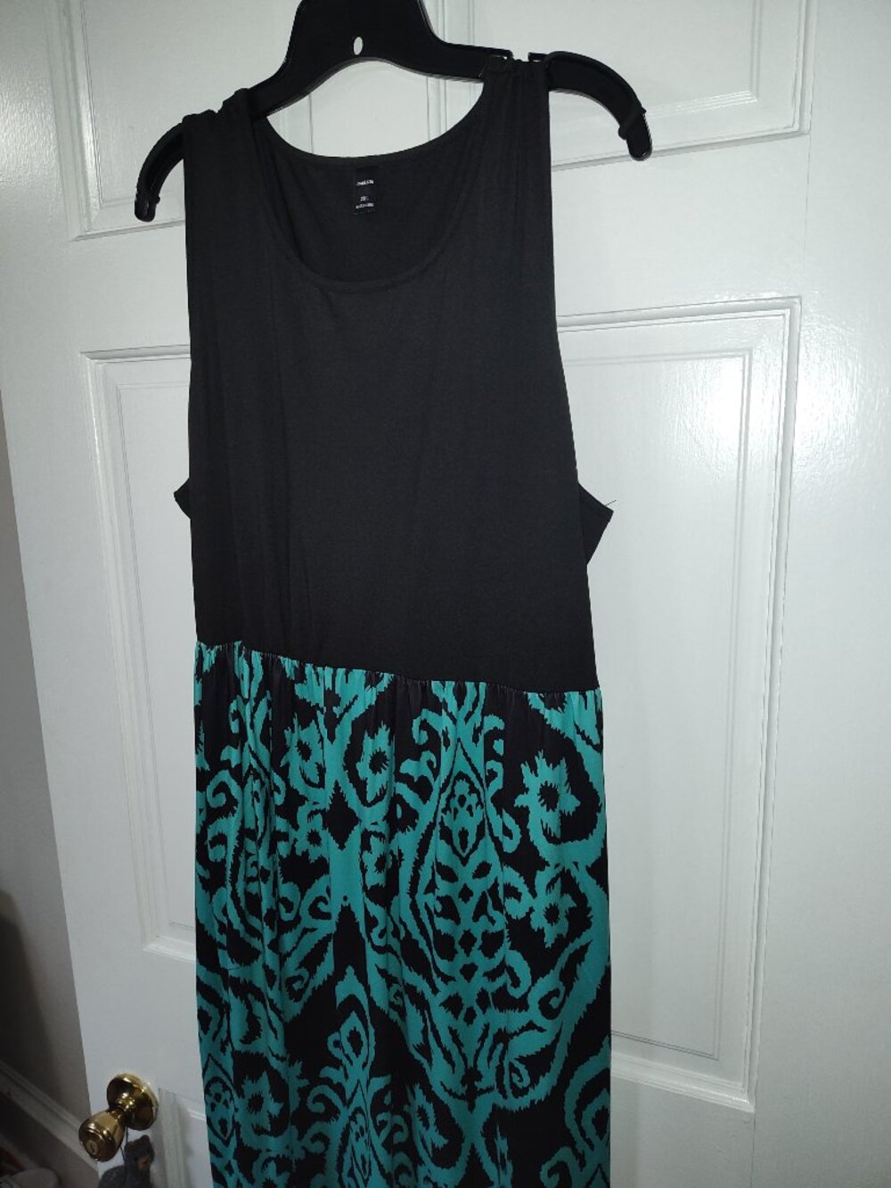 Women’s Plus Size 2XL Maxi Dress Black Teal Printed Sleeveless Casual Stretch